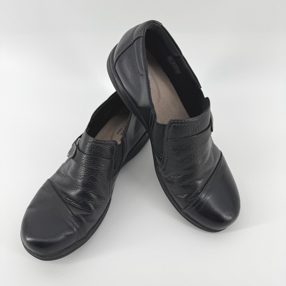 Clarks Collection Womens 9 M Cheyn Fame Black Leather Slip On Loafers Comfort